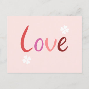 Carte Postale Love Script Design Pink Reds & White