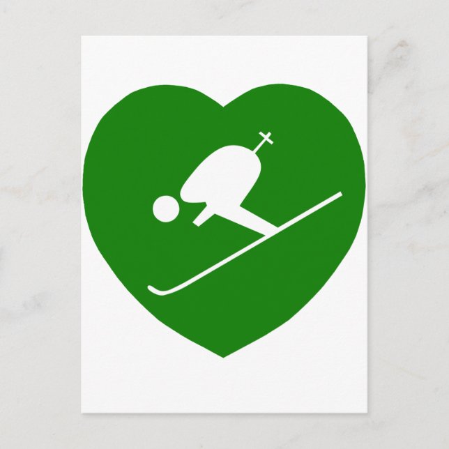Carte Postale Love Skiing Green Heart (Devant)