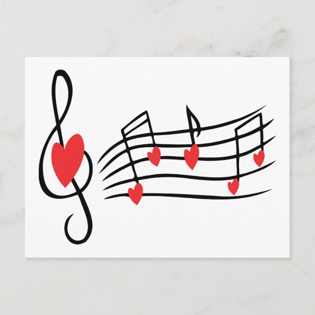 CARTE POSTALE LOVE SONG MUSIC NOTES CUTE RED BLACK AMIS BLANC (Devant)