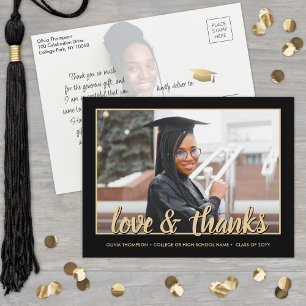 Carte Postale Love & Thanks 2 Photo Black and Gold Graduation