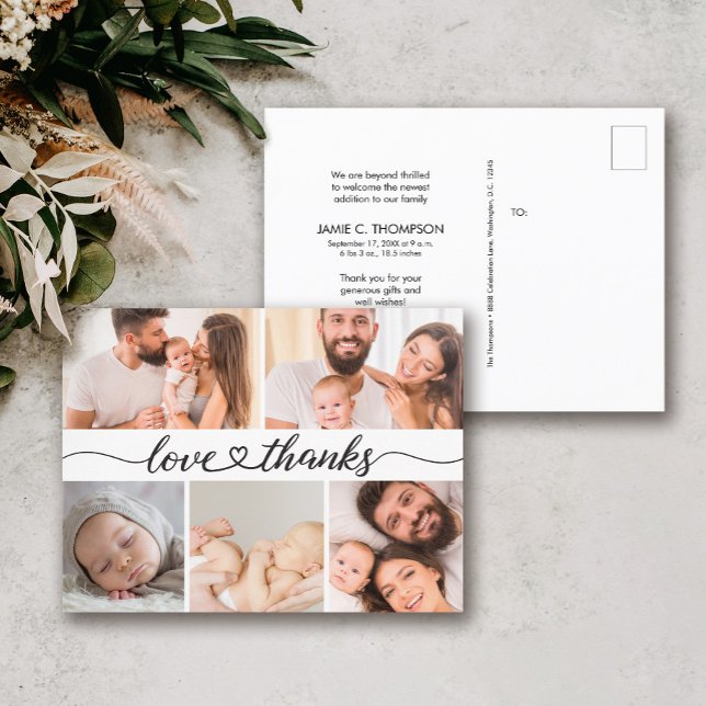 Carte Postale Love & Thanks Multi Photo Baby Birth Announcement  (Créateur téléchargé)