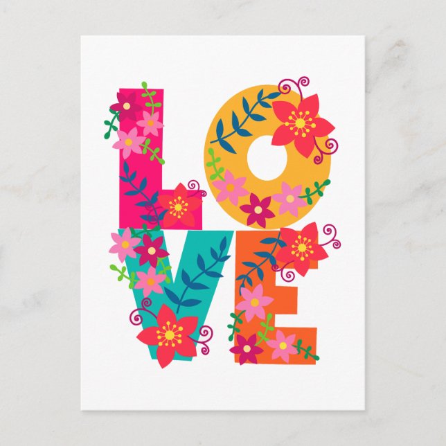 Carte Postale LOVE typographie clipart, design floral (Devant)