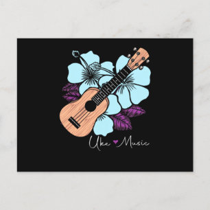 Carte Postale Love Ukulele Music Guitare Fleurs Hawaii