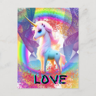 Carte Postale Love Unicorn arc-en-ciel