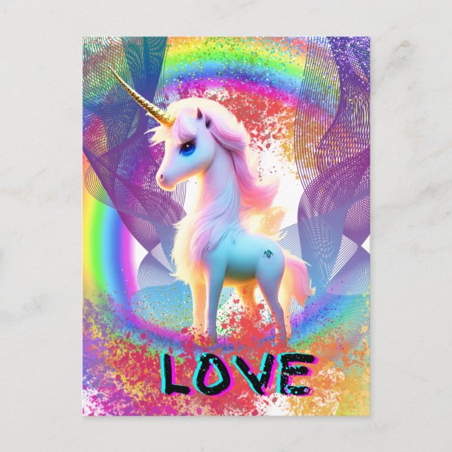 Carte Postale Love Unicorn arc-en-ciel (Devant)