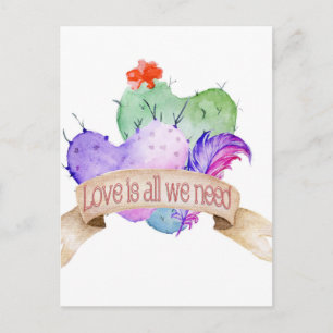 Carte Postale Love Watercolor Cactus