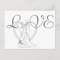 LOVE Wedding Couple and Heart Black and White