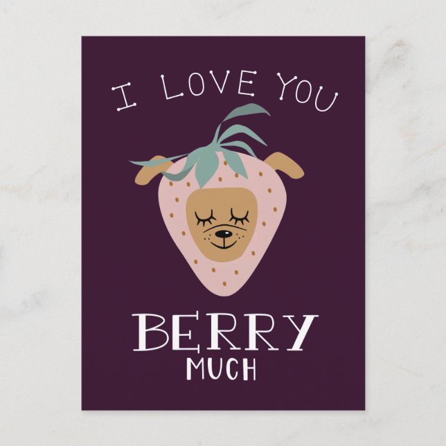 Carte Postale Love You BERRY Beaucoup Amusant Pun Valentines Day (Devant)