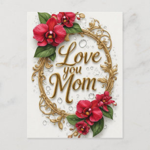 Carte Postale Love You Mom Cadre Floral Fête des Mères