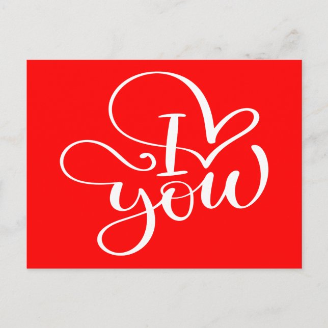 Carte Postale Love You Red White Heart Mariage Fiançailles (Devant)