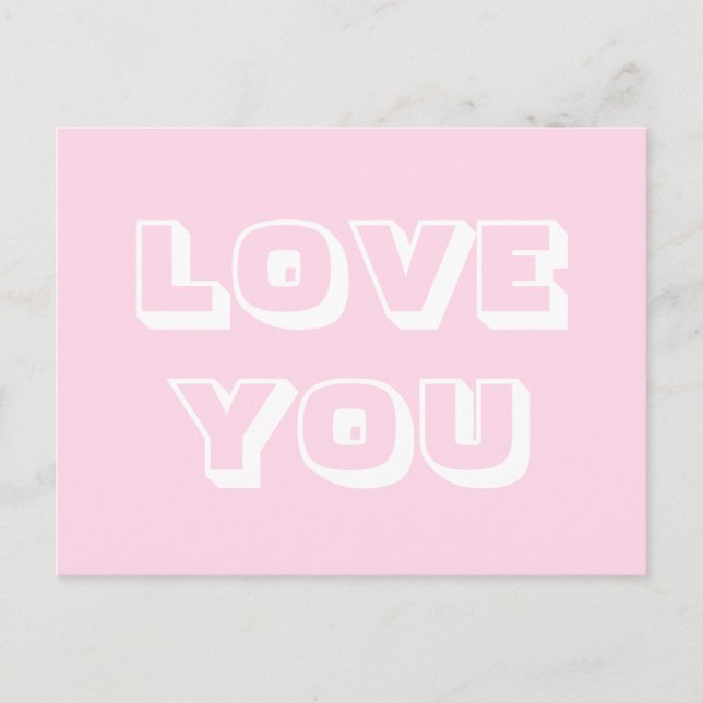 Carte Postale Love You, rose clair blanc moderne gras (Devant)