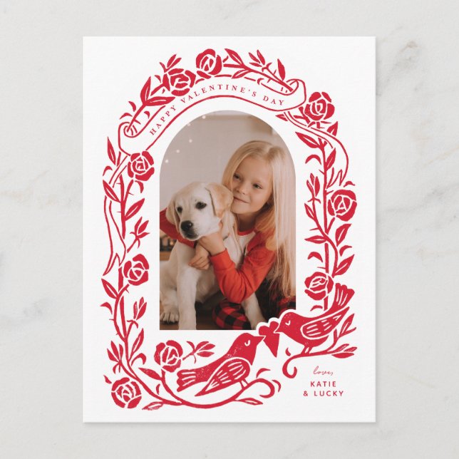 Carte Postale Lovebirds de Linocut et design de photo en arc ros (Devant)