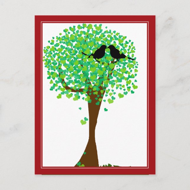 Carte Postale Lovebirds in Tree of Hearts - Spring Time Love (Devant)