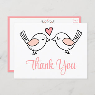 Carte Postale Lovebirds Inséparables mignons Merci Mariage rose