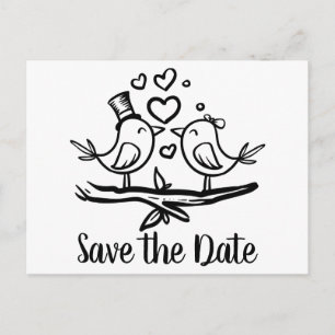 Carte Postale Lovebirds Noir Blanc Mariage Enregistrer La Date