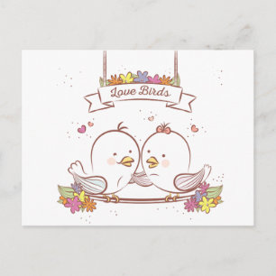 Carte Postale Lovebirds Rose et Brown Mariage Amour