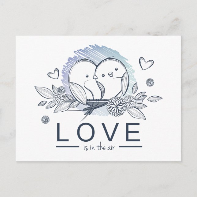 Carte Postale Lovebirds Violet Floral Mariage Fiançailles (Devant)
