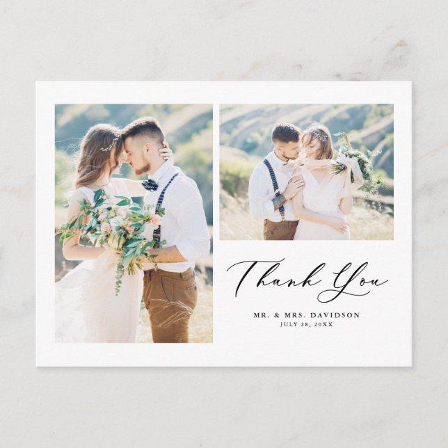 Carte Postale Lovely Script Black Two Photo Collage Merci (Devant)