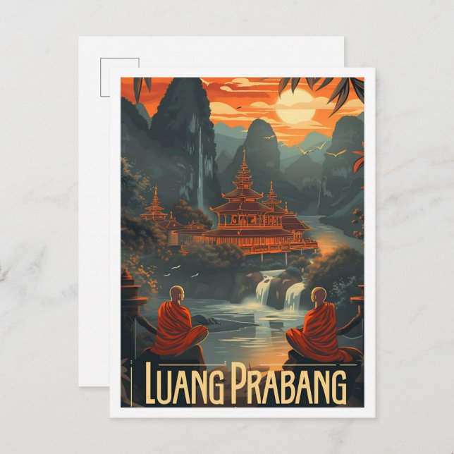Carte Postale Luang Prabang Laos Illustration de voyage d'art Vi (Devant / Derrière)