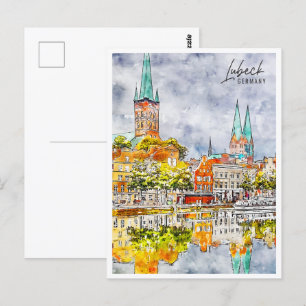 Carte Postale Lubeck Allemagne Travel Place aquarelle