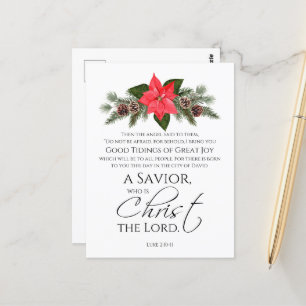 Carte Postale Luc 2:10-11 Écriture de Noël Poinsettia