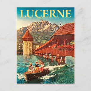 Carte Postale Lucerne, Suisse, filles sur un bateau, vintage