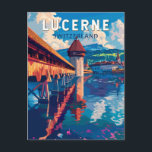 Carte Postale Lucerne Suisse Voyage Art Rétro<br><div class="desc">Conception de voyage rétro de Lucerne. Lucerne,  une ville compacte de Suisse connue pour son architecture médiévale préservée,  est située au milieu des montagnes enneigées sur le lac des Quatre-Cantons.</div>