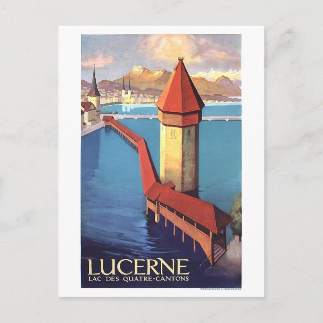 Carte Postale Lucerne, Suisse, vue sur le lac et une tour, (Devant)