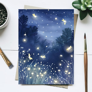 Carte Postale Lucioles la Nuit   Aquarelle Bleue de Luciole