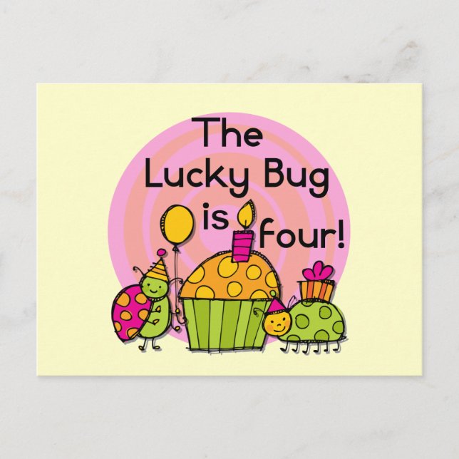 Carte Postale Lucky Bug Cupcake 4th Birthday T-shirts et cadeaux (Devant)
