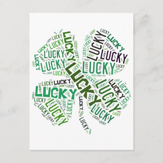 Carte Postale Lucky Clover Word Art traduit (Devant)