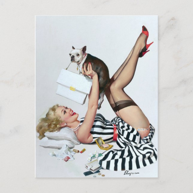 Carte Postale Lucky Dog Pin Up (Devant)