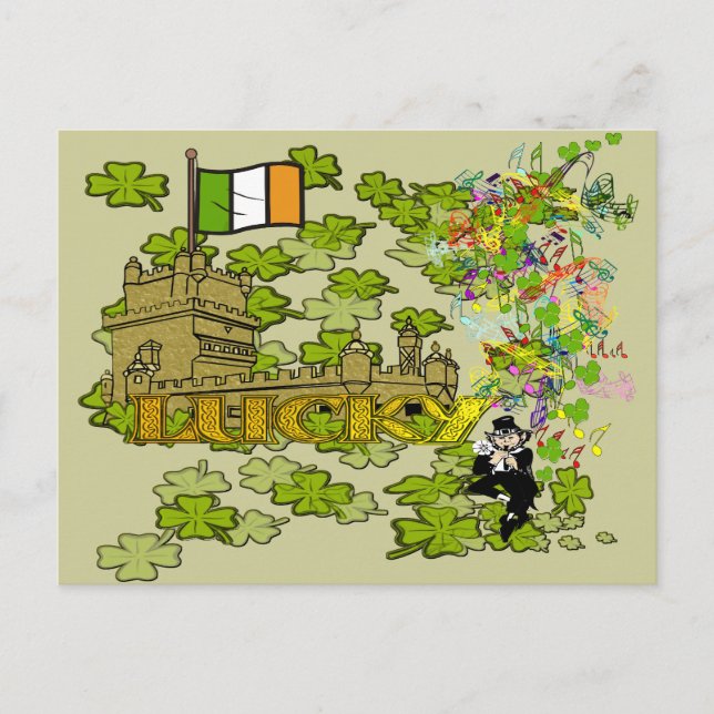 Carte Postale Lucky Leprechaun et son château irlandais (Devant)
