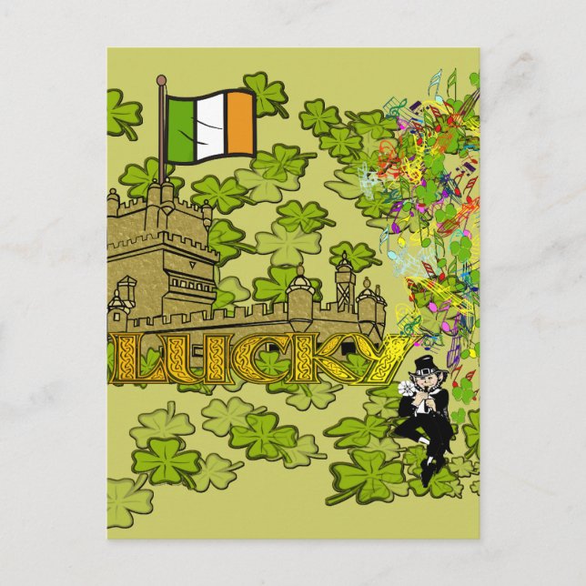 Carte Postale Lucky Leprechaun et son château irlandais (Devant)