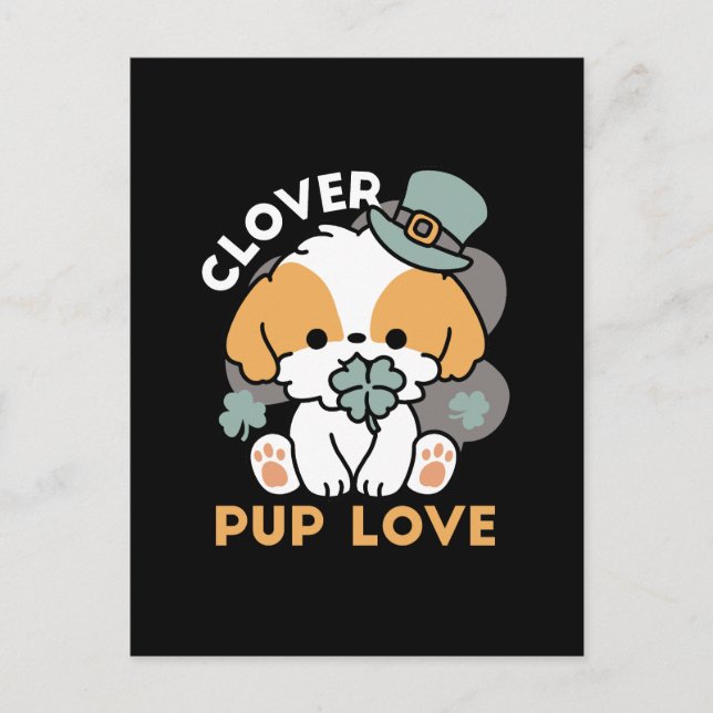 Carte Postale Lucky Pup with Clover - St. Patrick's Day Cadeau (Devant)