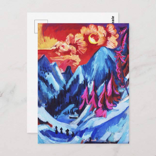 Carte Postale Ludwig Kirchner Paysage hivernal au clair de lune (Devant / Derrière)