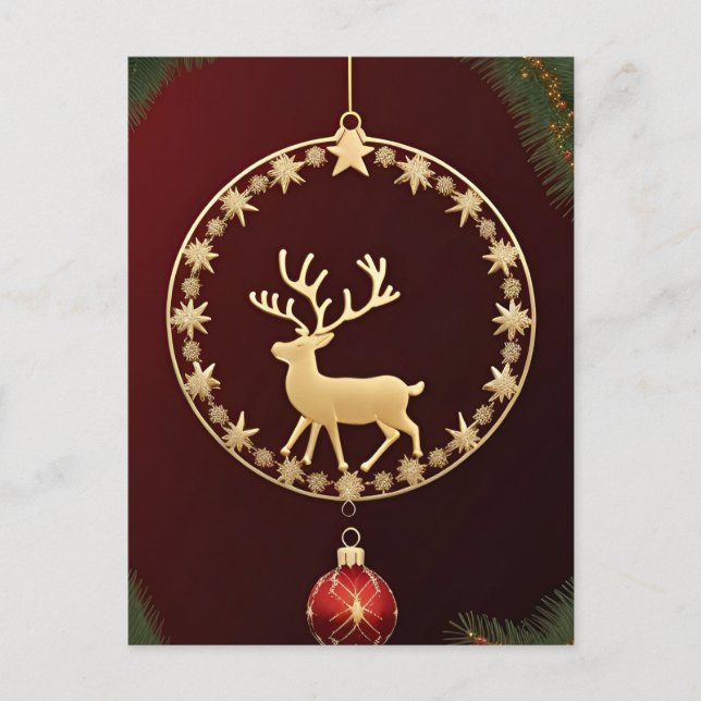 Carte Postale Lueur d'Hiver ❄️ Cerf de Noël Décoration de Luxe (Devant)