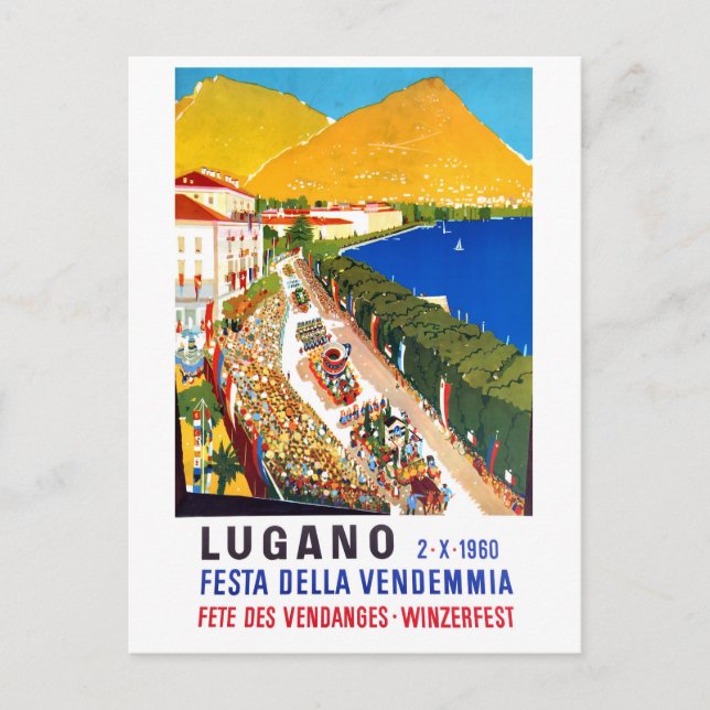 Carte Postale Lugano, vue dégagée. La foule à la fête du vin (Devant)
