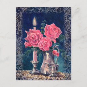 Carte Postale LUMIÈRE ET ROSES DE BOUGIES par SHARON SHARPE