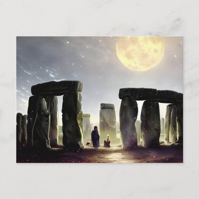 Carte Postale Lumière Lune sur l'Art numérique de Stonehenge (Devant)