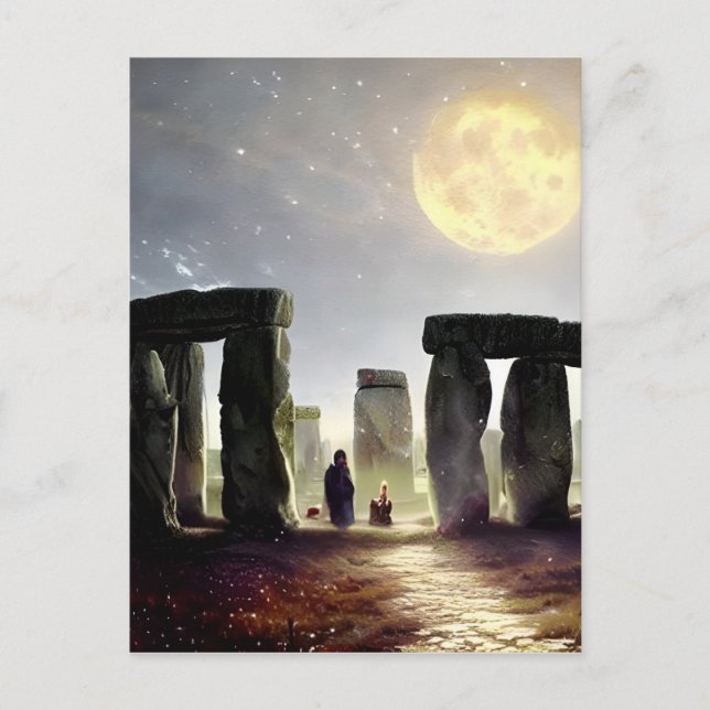 Carte Postale Lumière Lune sur l'Art numérique de Stonehenge (Devant)