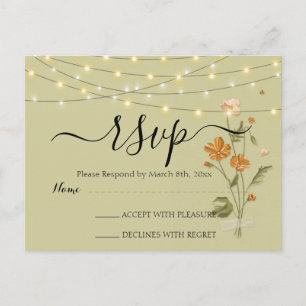 Carte Postale Lumières à cordes rustiques tendance Floral RSVP