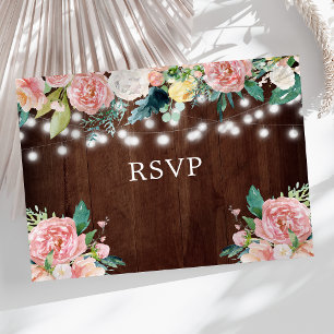 Carte Postale Lumières de Chaîne Rustiques Fleurs Roses Mariage