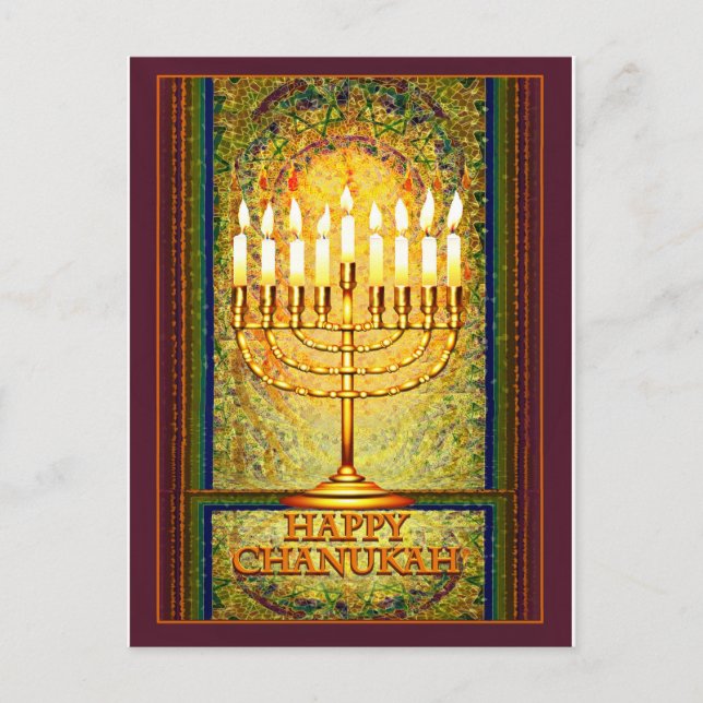 Carte Postale Lumières de Chanukah, Menorah dans la fenêtre en v (Devant)