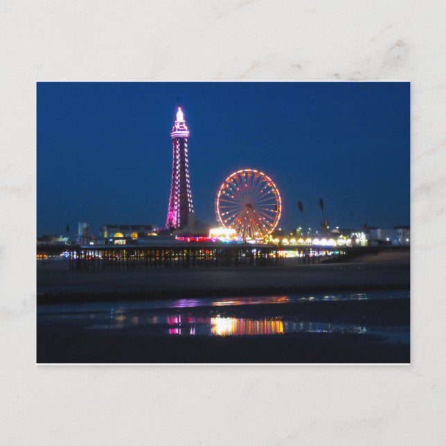 Carte Postale Lumières de la plage de Blackpool la nuit (Devant)