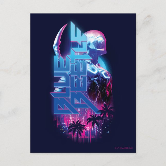 Carte Postale Lumières de la ville Blue Beetle Retrowave (Devant)