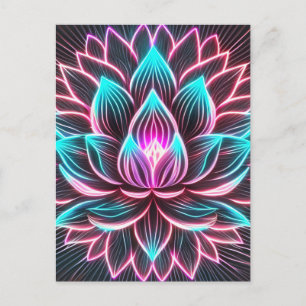 Carte Postale Lumières de néon Lotus Fleur Éveil Reiki Magie