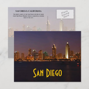 Carte Postale Lumières de nuit de San Diego Skyline depuis San D