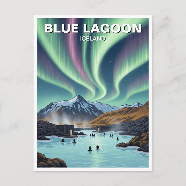 Carte Postale Lumières du Nord Islande Blue Lagoon Voyage (Devant)