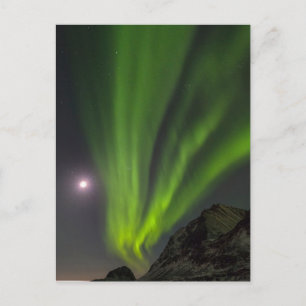 Carte Postale Lumières du Nord Plage de Haukland Île Norvège